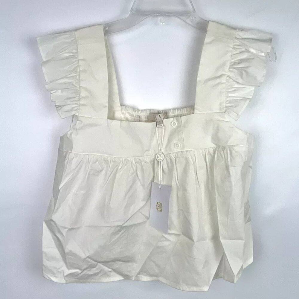 Wayf Women’s White Dottie Flutter Sleeve Top Size Small